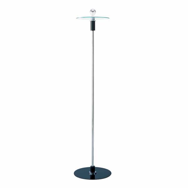 Moderne stehlampe mit verchromter struktur und glasplatte made in italy - saturno