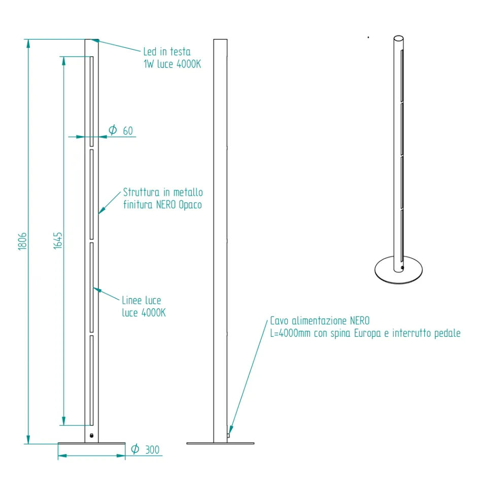 Moderne Metall-Stehlampe mit doppelter Beleuchtung, hergestellt in Italien – römisch Viadurini