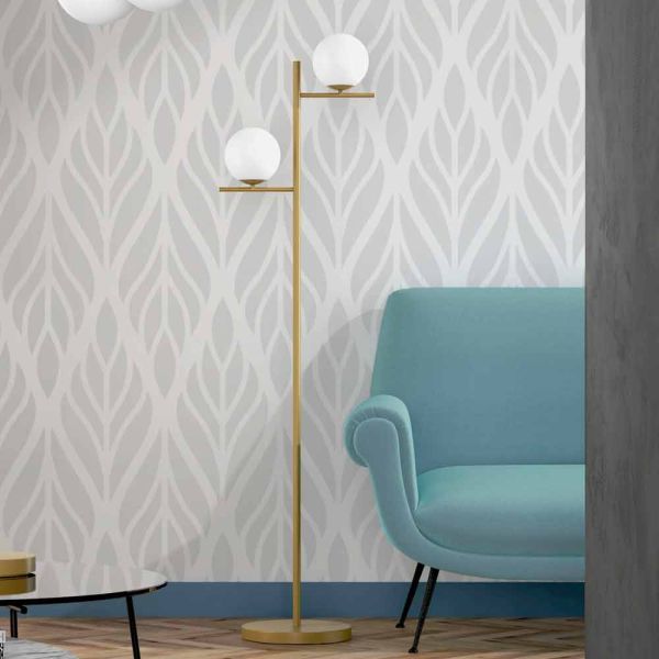 Moderne stehlampe aus metall, messing und opalglas made in italy - carima