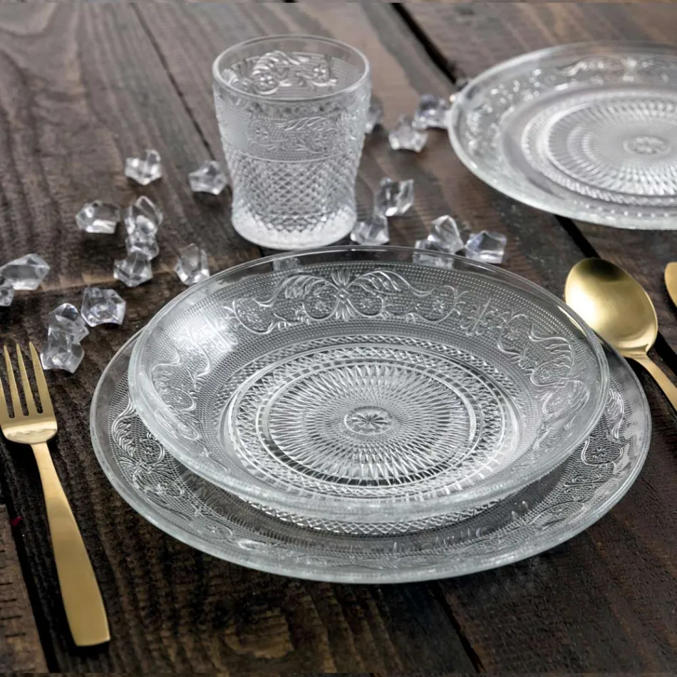 Transparente Glasteller Luxury Classic Decor 18-teilig - Palazzo Viadurini