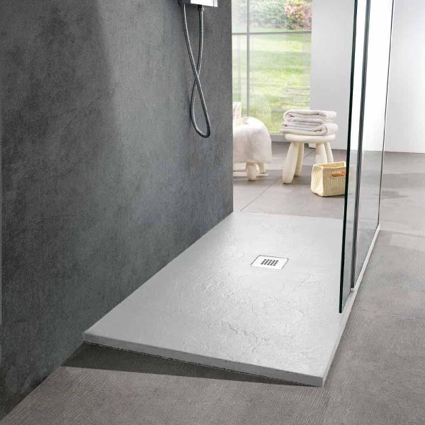 Duschwanne aus schiefer-effektharz 120x70 mit stahlgitter - sommo