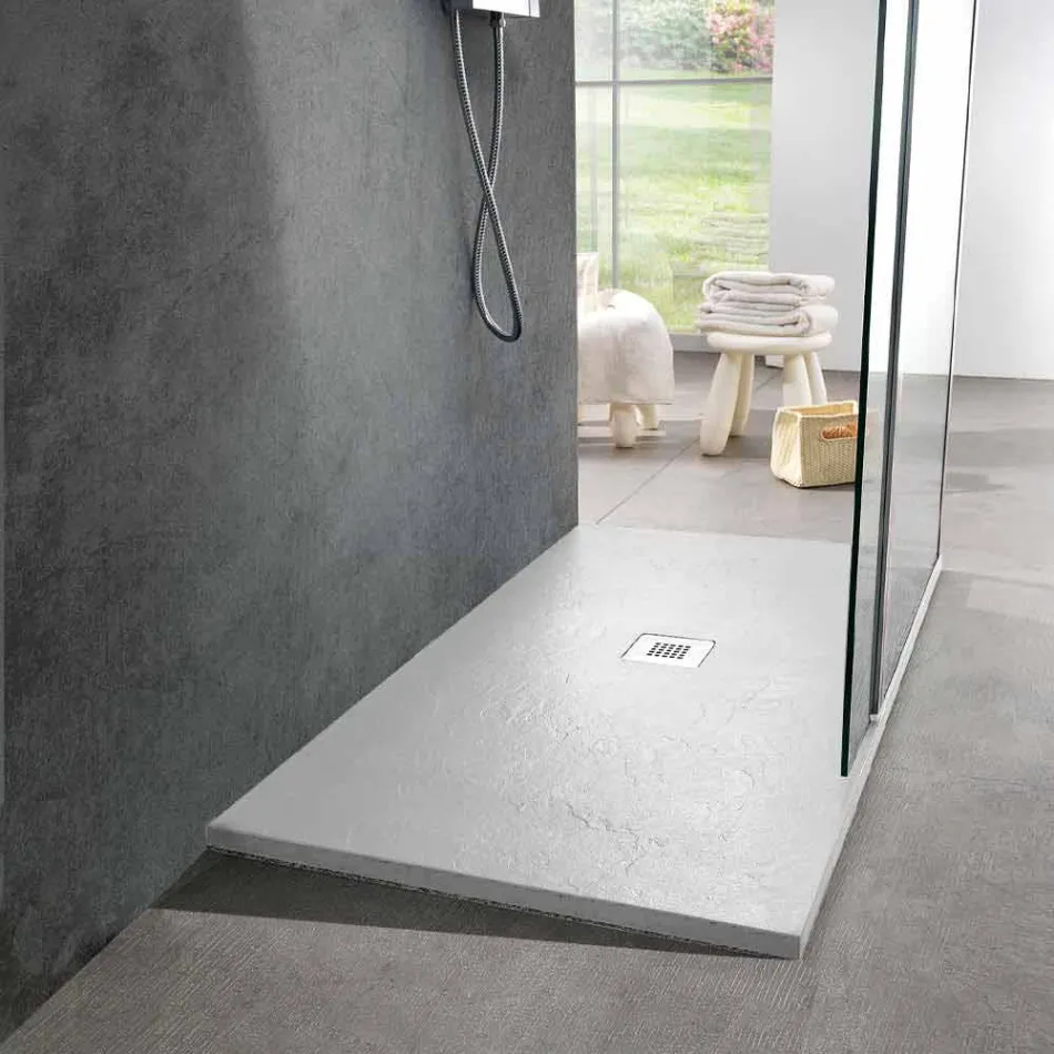 Resin Duschwanne 140x80 in modernem White Slate Effect Finish - Sommo Viadurini