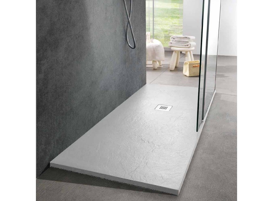 Duschwanne 160x70 Modernes Design in Schiefer-Effekt aus weißem Harz - Sommo Viadurini