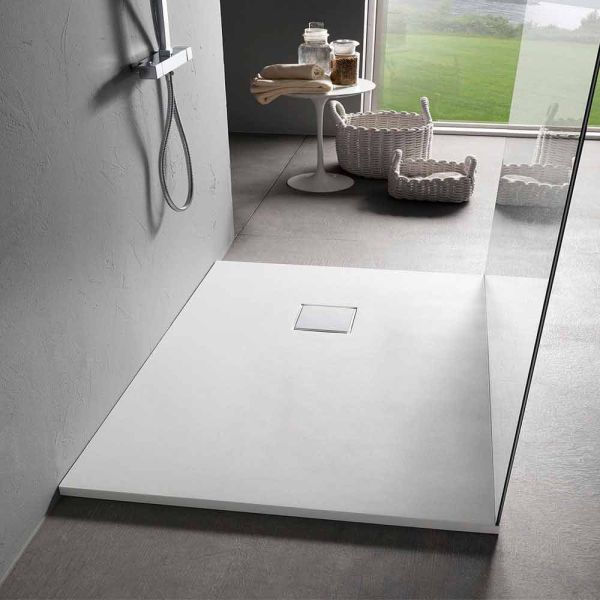 Moderne rechteckige duschwanne 100x80 cm aus harz mit samteffekt - estimo