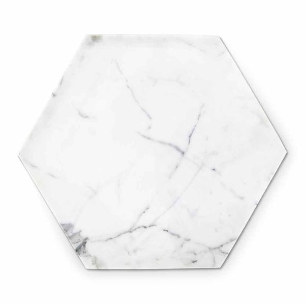Sechseckige designplatte aus weißem carrara-marmor made in italy - sintia