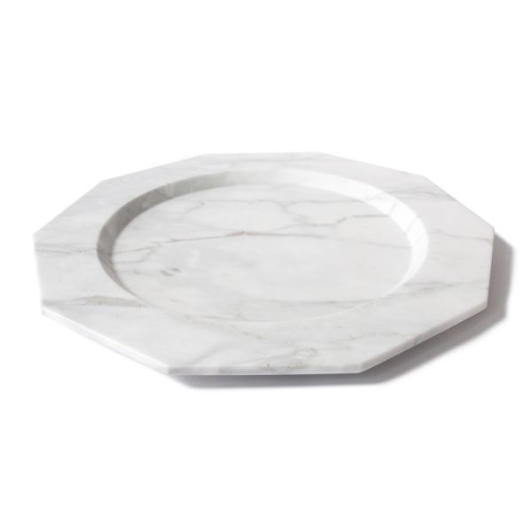 Großer speiseteller aus satiniertem arabescato-marmor im italienischen design - rhodium