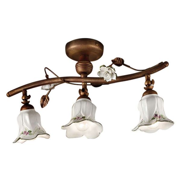 Artisan 3-flammige deckenlampe aus keramik mit rosendekor - pisa
