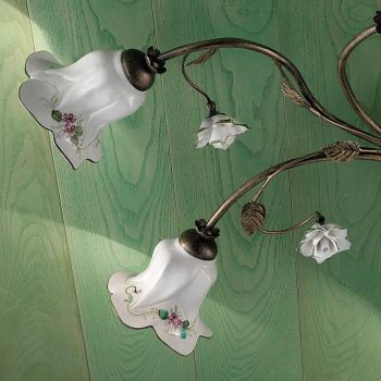 6-Licht-Deckenleuchte aus handwerklicher Keramik mit verzierten Rosen - Pisa