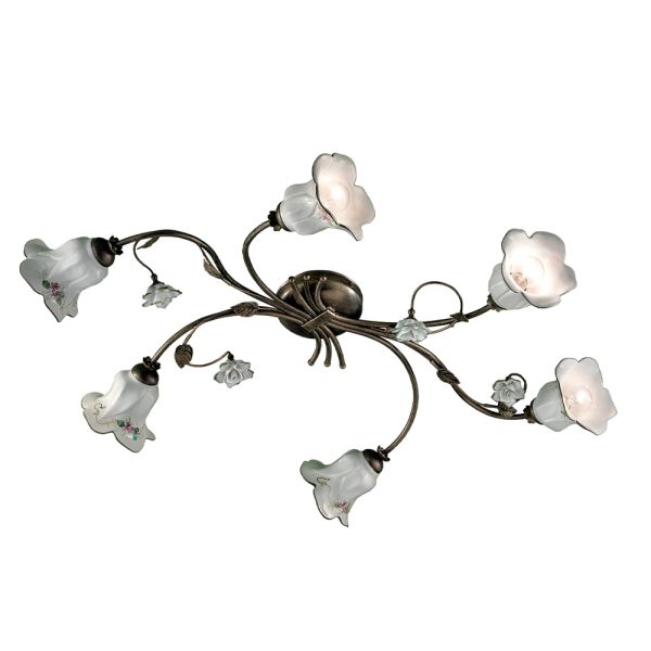 6-licht-deckenleuchte aus handwerklicher keramik mit verzierten rosen - pisa