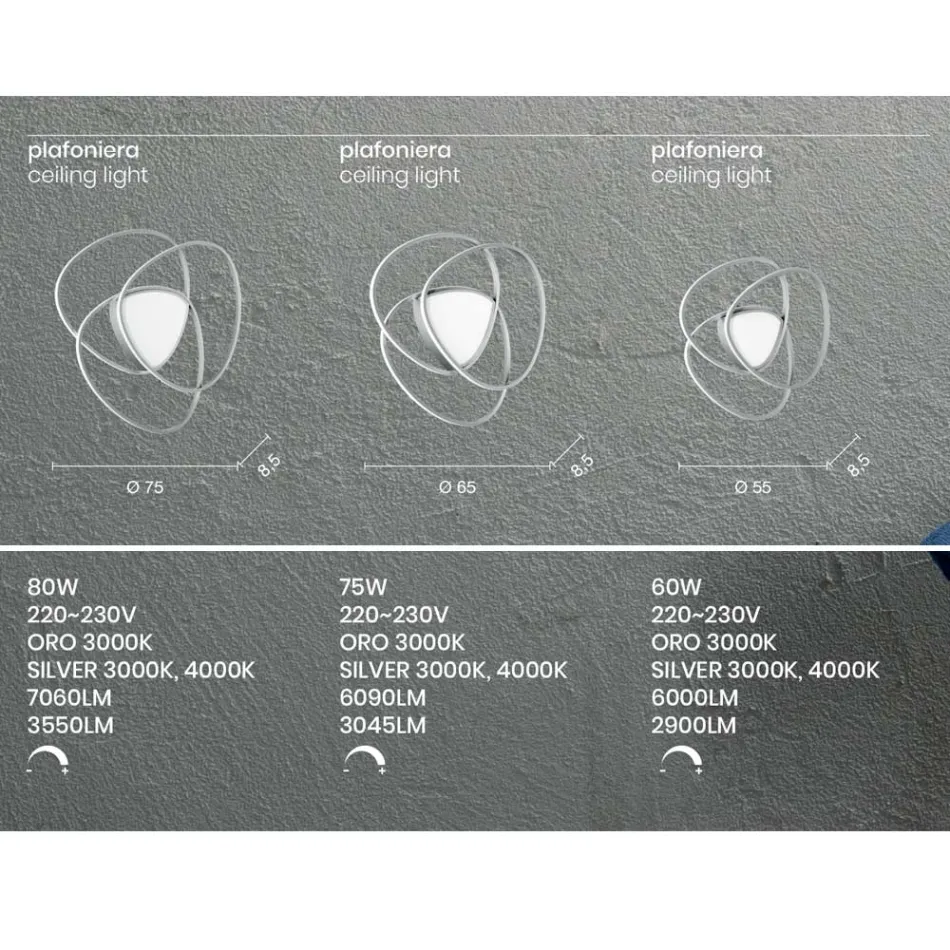 Deckenleuchte LED-Wandleuchte aus Metall mit Gold- oder Silberfinish - Rosella Viadurini