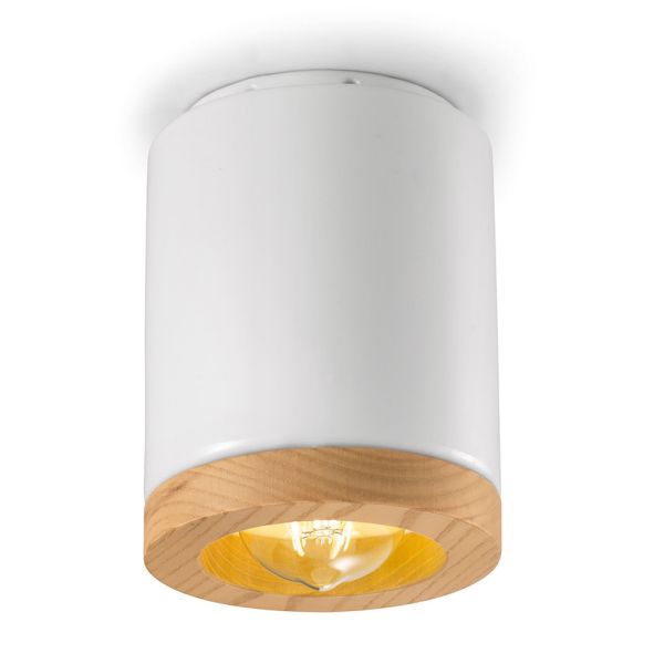 Kunsthandwerkliche deckenlampe aus holz und keramik im nordischen stil - nateca