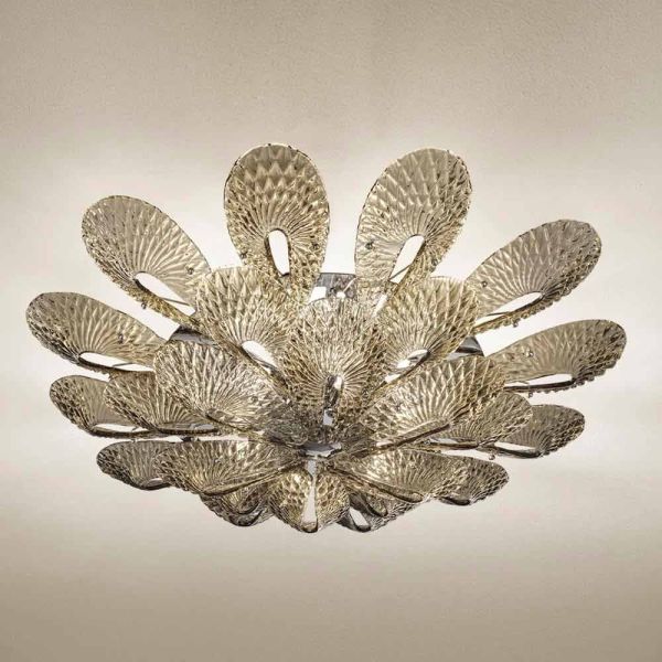 Artisan deckenlampe aus venezianischem rauchglas, made in italy - minos