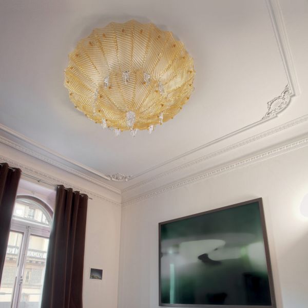 Klassische deckenlampe aus venezianischem glas und metall made in italy - fabiana
