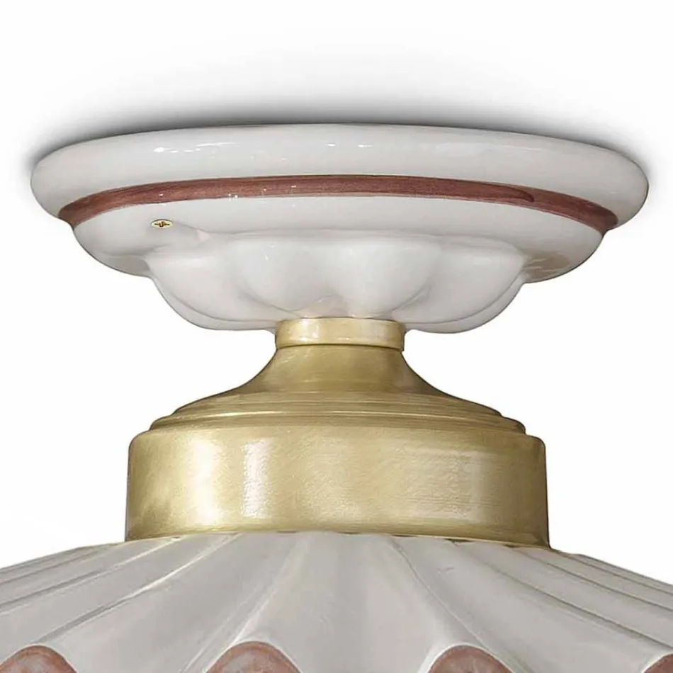 Plissee-Glänzende Keramik-Deckenlampe und handbemalter Rand - Laquila Viadurini