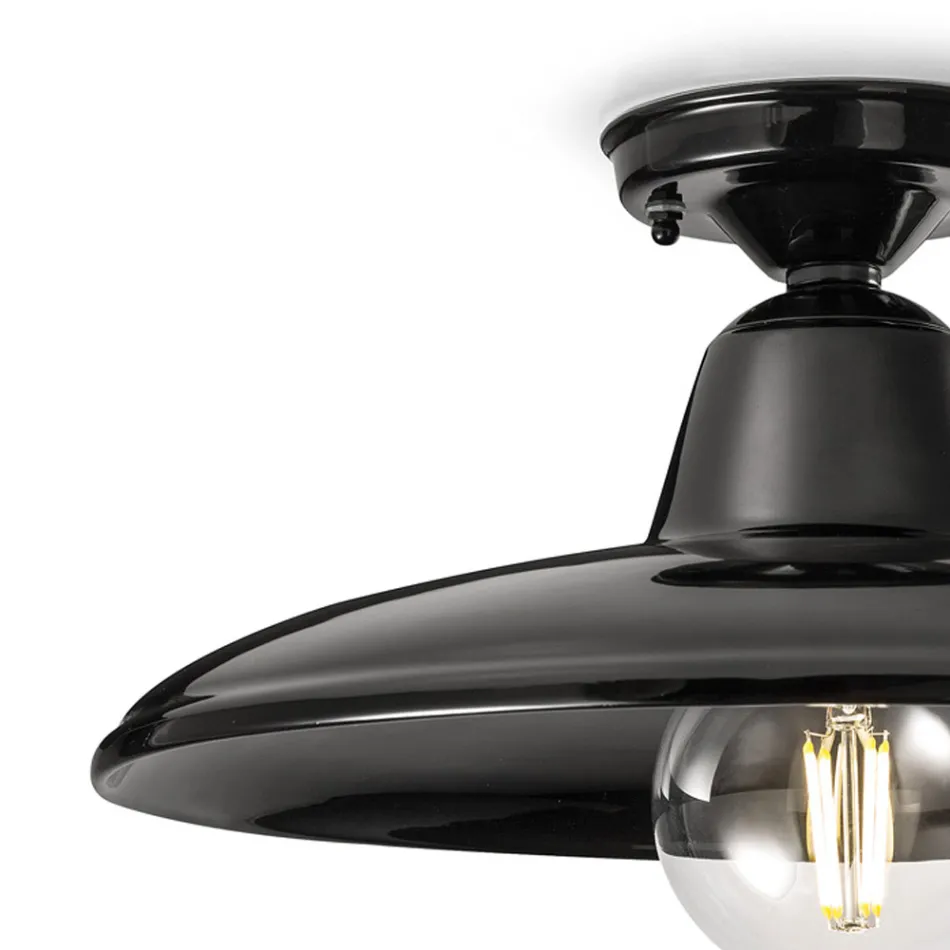 Industrielle Vintage Design Deckenlampe aus schwarzer Keramik und Eisen - Bew Viadurini