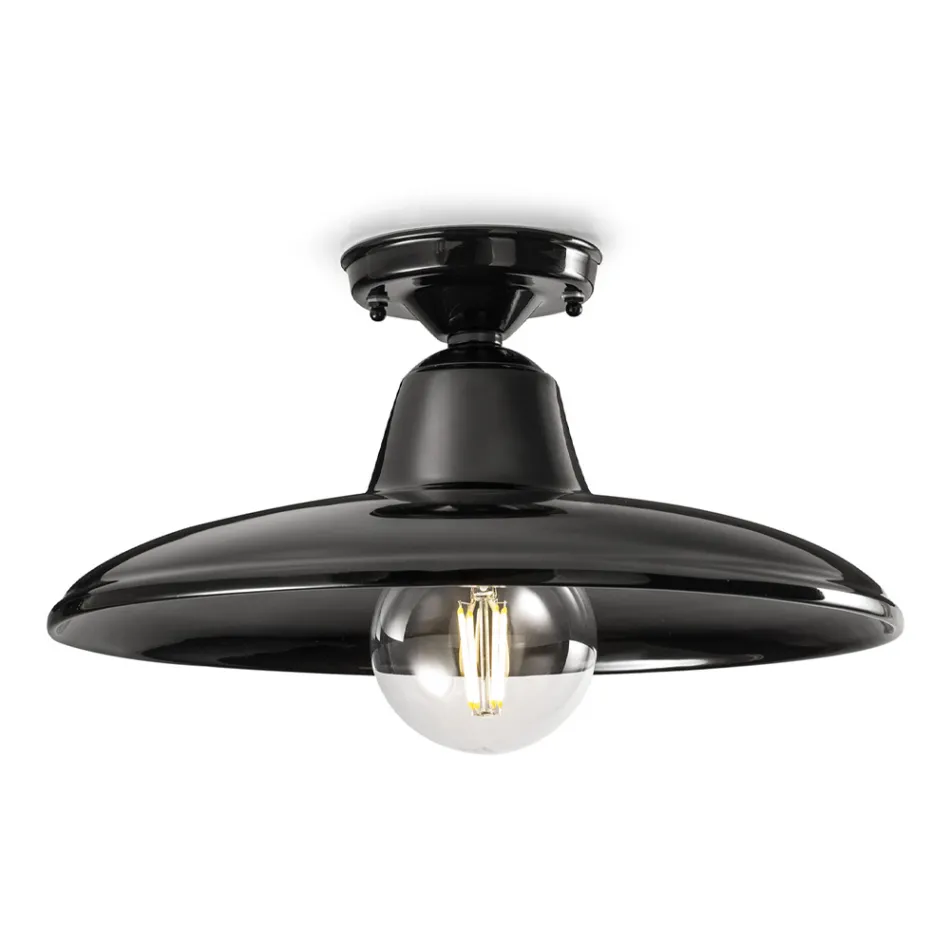 Industrielle Vintage Design Deckenlampe aus schwarzer Keramik und Eisen - Bew Viadurini