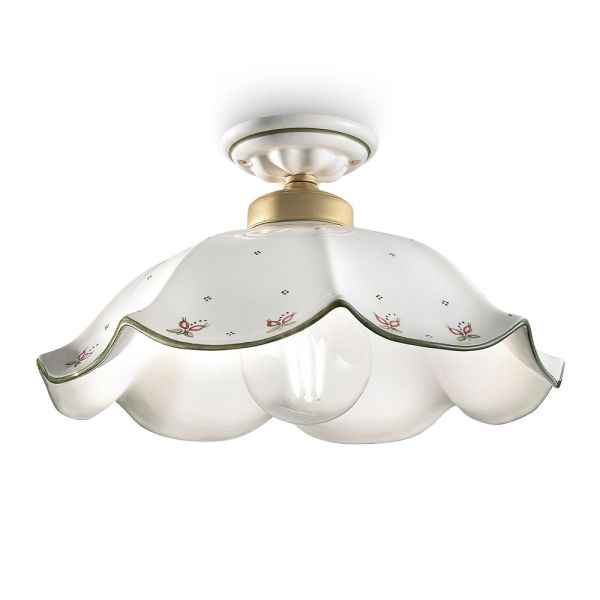 Gewellte und handdekorierte und bemalte keramik-deckenlampe - belluno