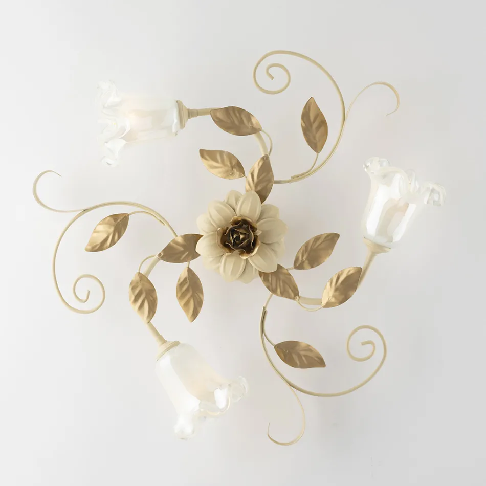 Elfenbeinfarbene, lackierte Eisen-Deckenleuchte, hergestellt in Italien, für die Inneneinrichtung - Marrakesch Viadurini