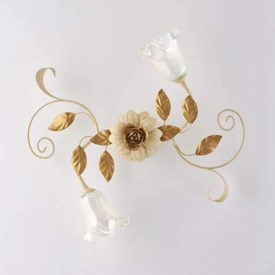 Elfenbeinfarbene, lackierte Eisen-Deckenleuchte, hergestellt in Italien, für die Inneneinrichtung - Marrakesch Viadurini