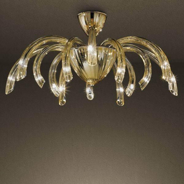 Venezianische deckenlampe aus glas und metall, handgefertigt in italien - jason
