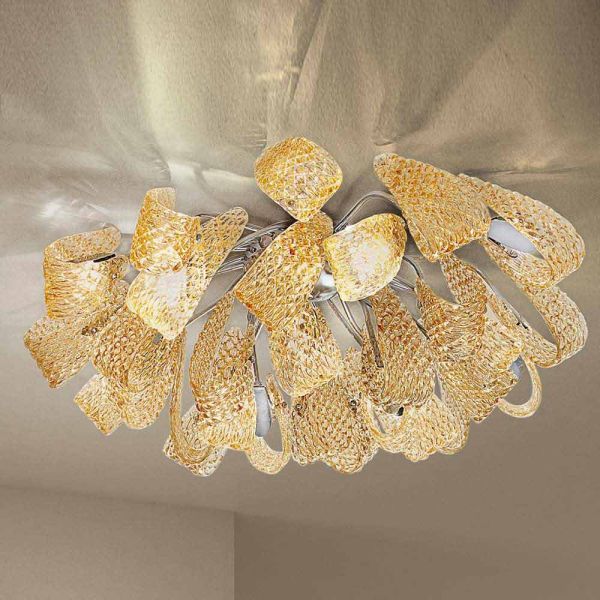 Venezianische deckenlampe aus glas und metall, handgefertigt in italien - diamonique