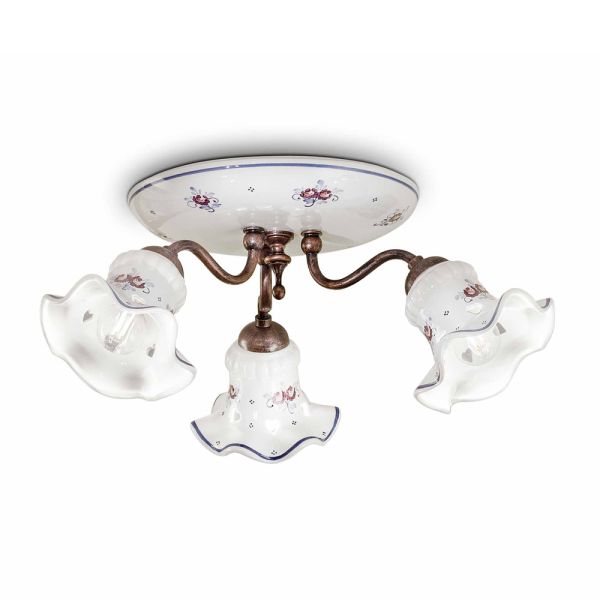 Artisan vintage deckenlampe aus eisen und handbemalter keramik - chieti