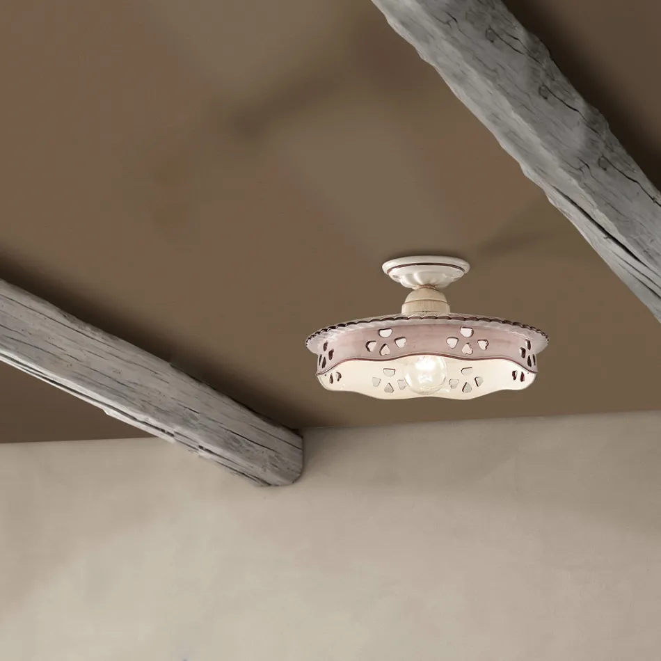 Vintage Deckenlampe aus Keramik und handgefertigtem Eisen 2 Größen - Alessandria Viadurini