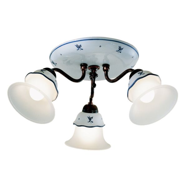 Vintage-deckenlampe aus eisen, glas und handbemalter keramik - ferrara