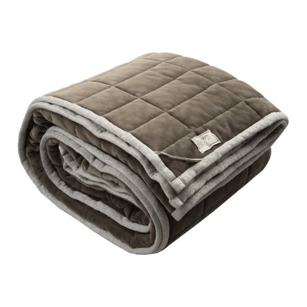 Plaid aus baumwollsatin und chenille mit lurex-, kreide- oder retro-bordüre - taupe