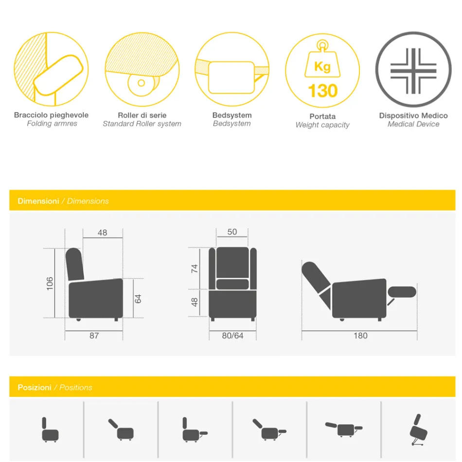 Hebestuhl mit 2 Motoren und Hebe-/Entspannungs-/Bettfunktionen, hergestellt in Italien – Giorgia Viadurini