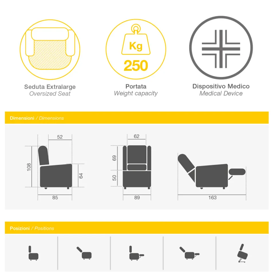 Lift-Sessel mit extra großem Sitz aus Made in Italy-Stoff – Margaret Viadurini