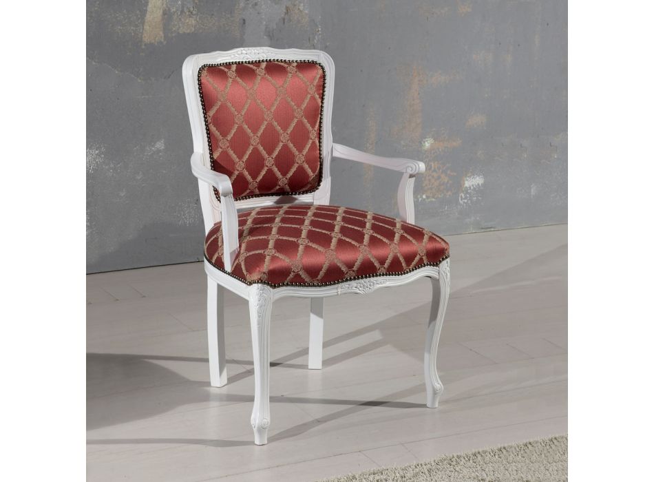 Sessel mit Armlehnen und Struktur aus weiß lackiertem Holz, hergestellt in Italien – Cat Viadurini