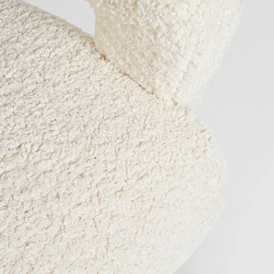 Sessel mit Armlehnen aus Gummibaumholz und Sitz mit Wolleffekt - Patrizia Viadurini