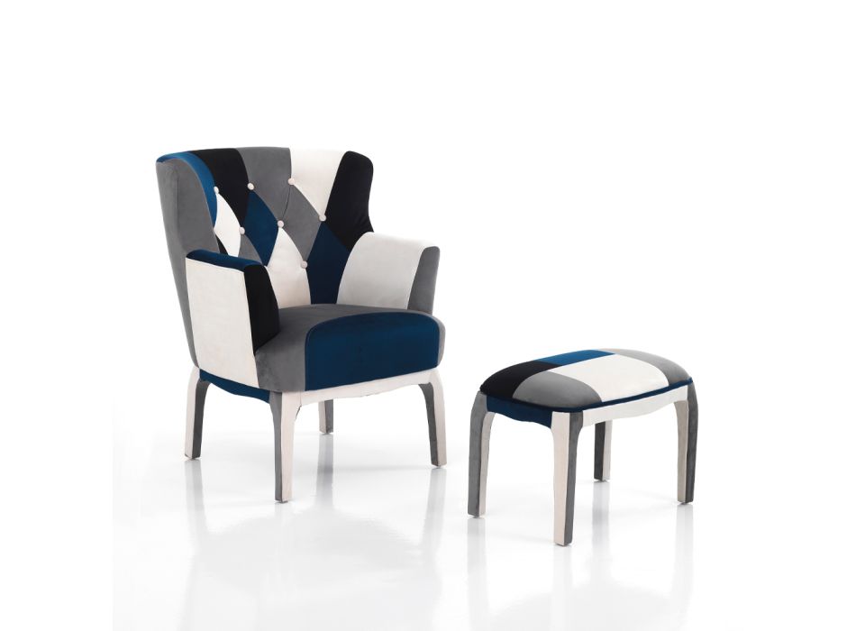 Sessel mit Pouf aus Patchworkstoff – Bromo Viadurini