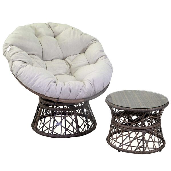 Sessel mit alurahmen mit polyrattan bezogen und couchtisch - puntina