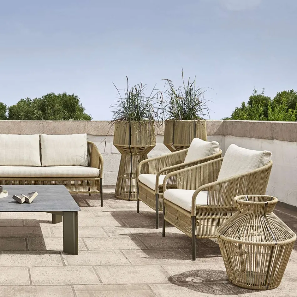 Outdoor-Sessel mit gewebtem Sitz und Kissen - Cricket von Varaschin Viadurini