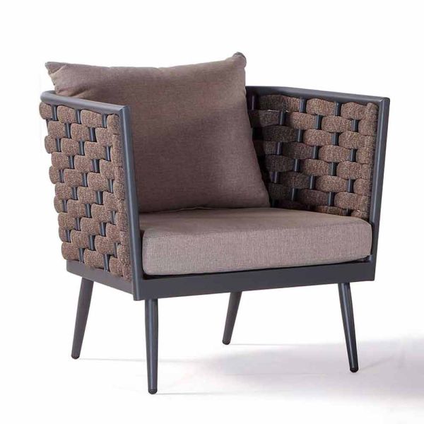 Outdoor-sessel aus aluminium und seil mit stoffkissen - rasti