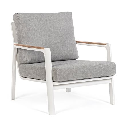 Outdoor-Sessel aus Aluminium, Teak und Stoff, Homemotion, 2 Stück – Cara Viadurini