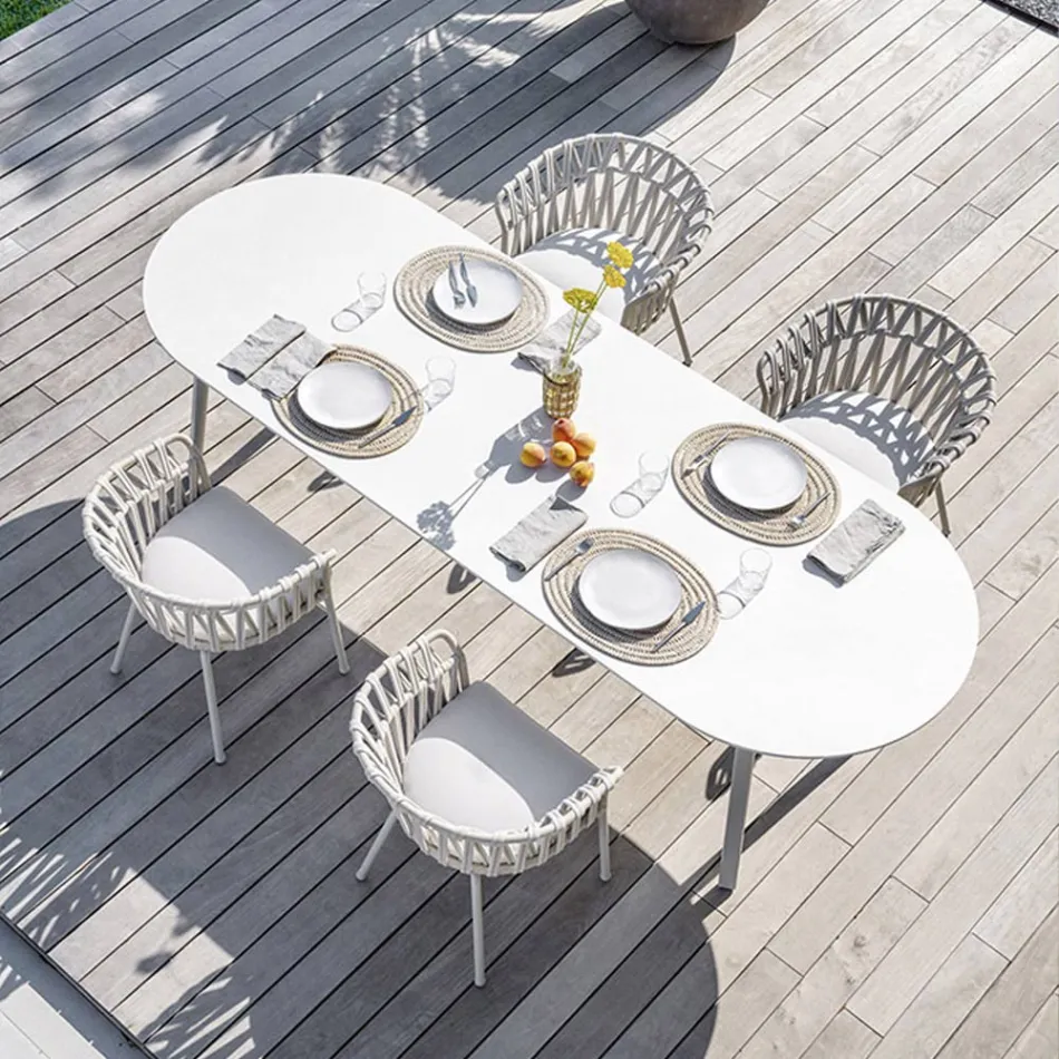 Outdoor-Sessel aus Seil, Stoff und Aluminium - Emma Cross von Varaschin Viadurini