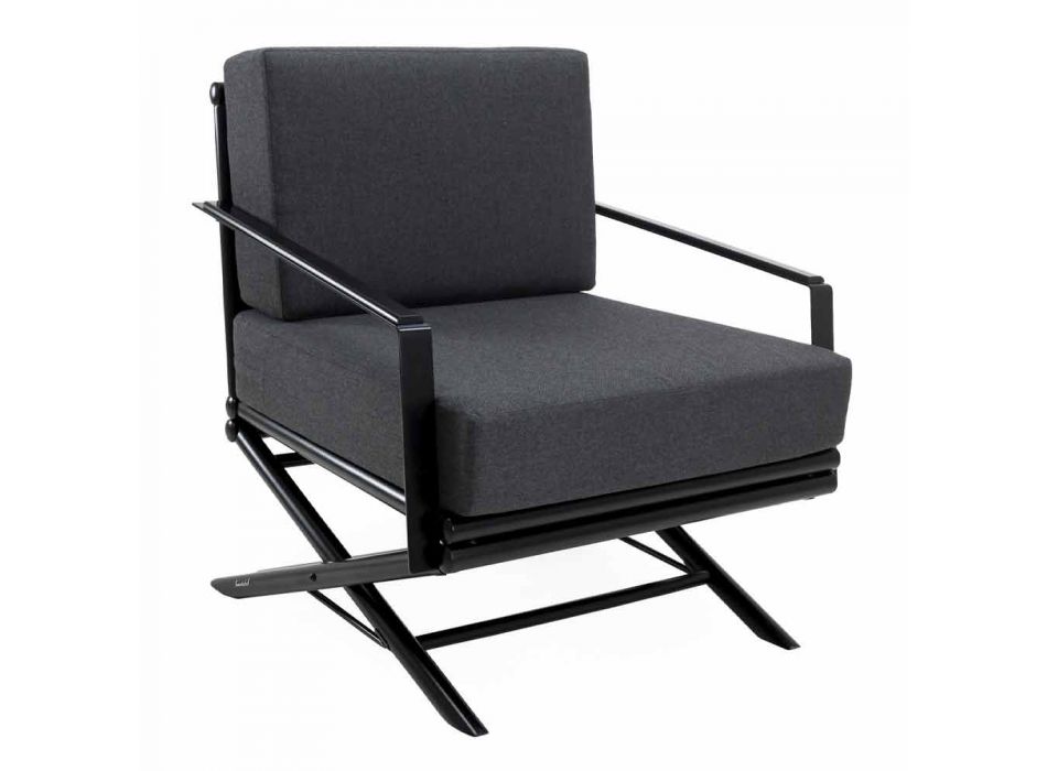 Outdoor-Sessel aus Naturholz oder Hochglanz oder Mattschwarz und Kissen - Suzana Viadurini