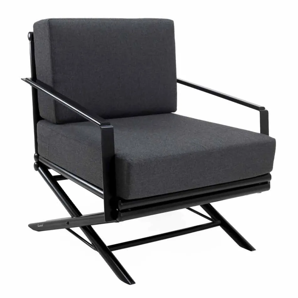 Outdoor-Sessel aus Naturholz oder Hochglanz oder Mattschwarz und Kissen - Suzana Viadurini