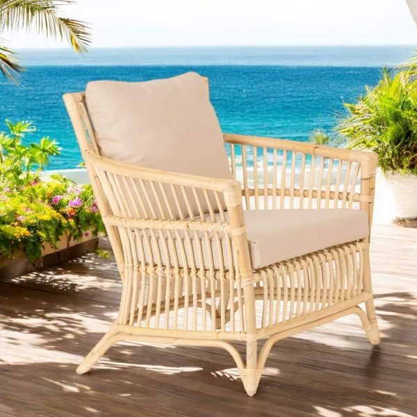 Outdoor-sessel aus natürlichem rattan komplett mit kissen - bellaria