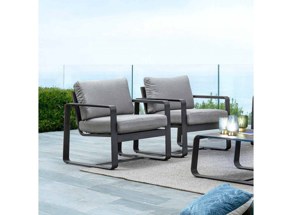 Outdoor-Sessel aus Stoff und Aluminium Anthrazit, 2 Stück - Deria Viadurini