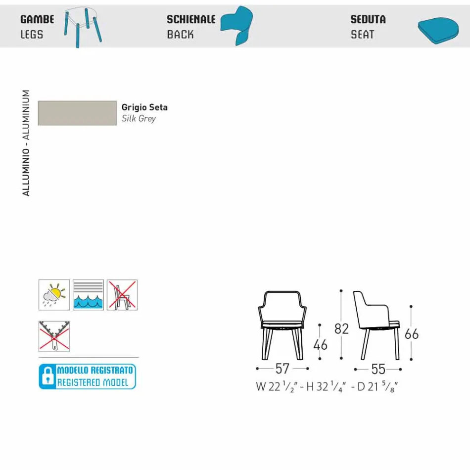 Design Varaschin Emma Außensessel aus Aluminium und Stoff Viadurini