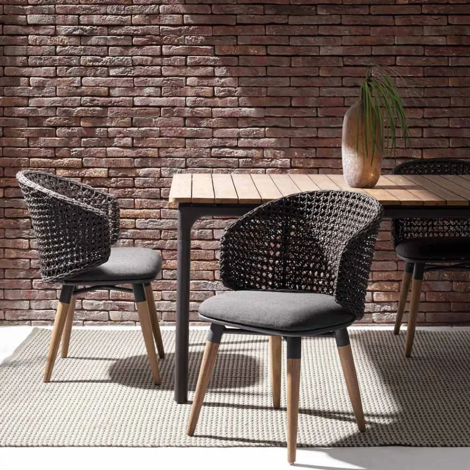 Gartensessel mit Teakbeinen und Stoffsitz, Homemotion – Chantall Viadurini