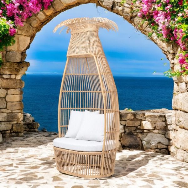 Gartensessel aus polyrattan-geflecht mit cremefarbenem kissen - anteia