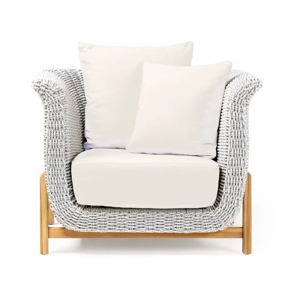 Gartenstuhl aus Teakholz und Seilgeflecht - Arjuna Viadurini