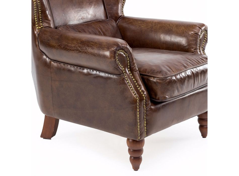 Indoor-Sessel komplett aus Vintage-Leder in gealterter Optik - Stempel Viadurini