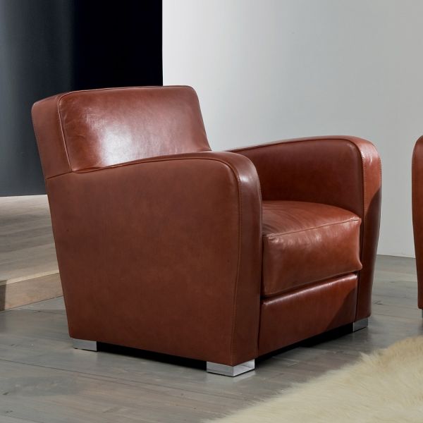 Wohnzimmersessel aus holz, leder und metall made in italy - burlesco