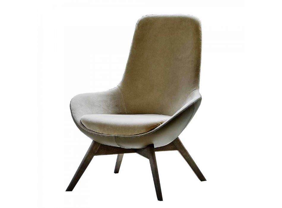 Wohnzimmer Sessel aus Leder und Stoff mit Holzsockel Made in Italy - Ama Viadurini